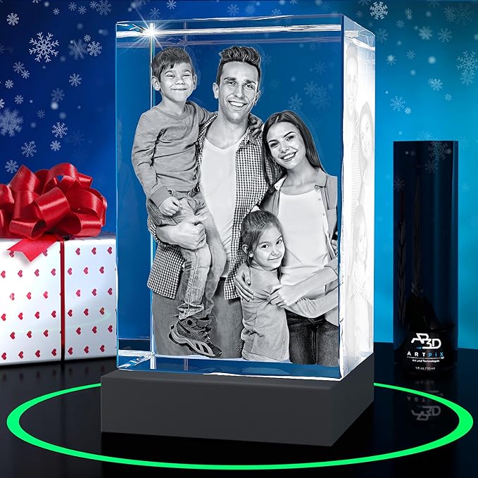 ArtPix 3D Premium Crystal Photo, Christmas Personalized Gifts for Women, Wife, Her, Him, Men, Husband, Grandma, Great Xmas Customized Gift With Your Own Photo, Custom Glass 3D Laser Etched Picture