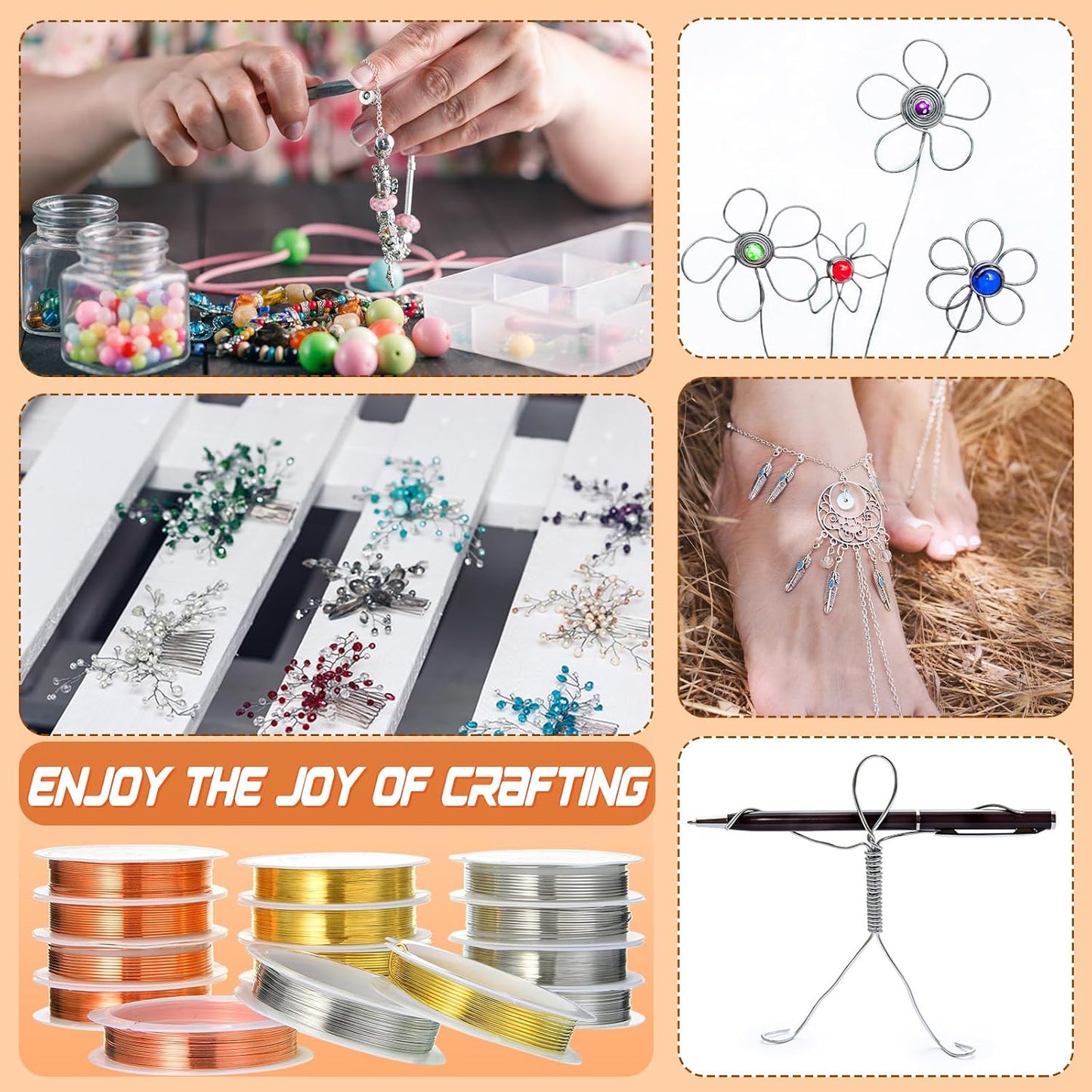 Mixweer 15 Pcs 5 Size Copper Wire 18 20 22 26 32 Gauge Tarnish Resistant Jewelry Wire for Jewelry Making 121 Yard Metal Beading Crafting (Silver)