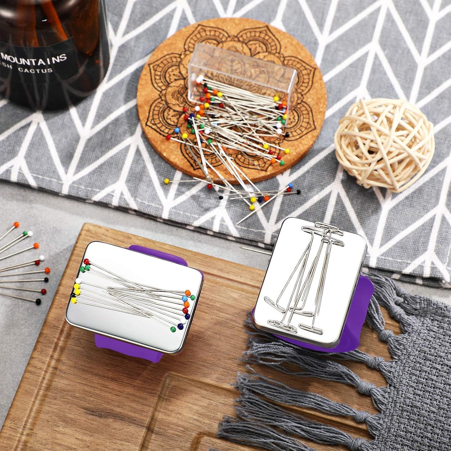 Magnetic Wrist Sewing Pincushion with 100 Pieces 1.5 Inch Ball Head Sewing Pins Set Wrist Magnetic Pin Holder Gift Supplies(Purple)