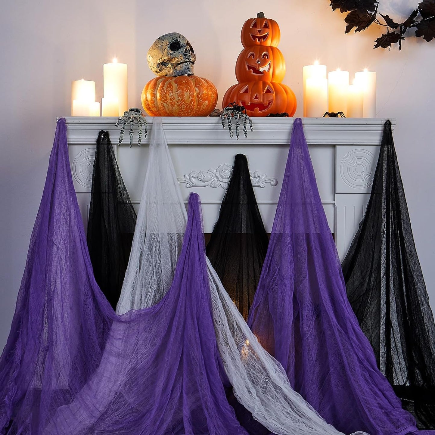 Boao Halloween Cheese cloth 84.65 x 590.55 Inch White Black and Purple Cheesecloth Roll for Crafts Large Cotton Muslin Gauze Fabric for Halloween Outdoor & Indoor Spooky Decoration
