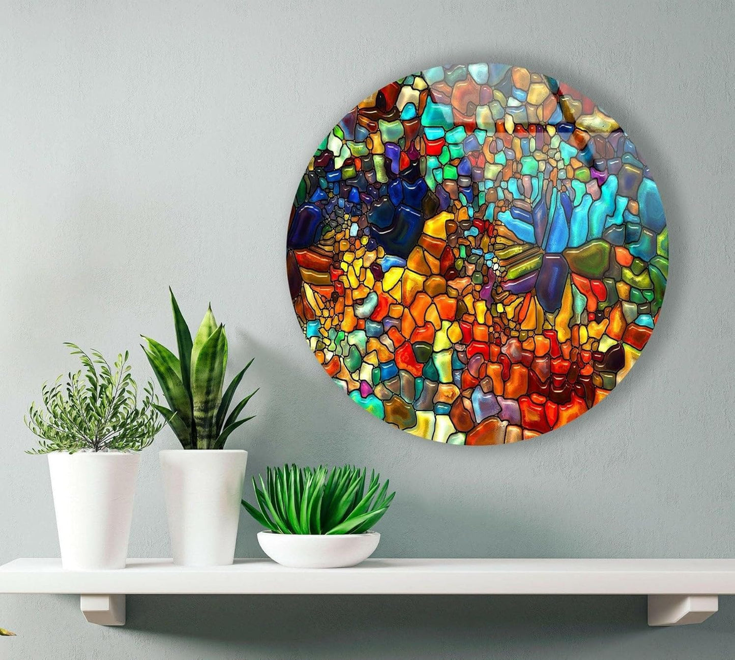 My Photostation.com 10''(25cm) Diameter Red Mosaic Round Glass Wall Art Tempered Glass Printing Wall Decor Large Wall Art Wall Hangings