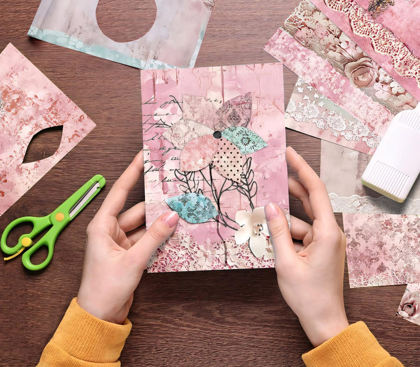 6 Inch Retro Pink Scrapbooking Paper Pad - 24 Sheets Double Sided Aesthetic Design Cards Paper for Photos Album Journals Material Decorative Collage Origami DIY Crafts Gifts Wrapping