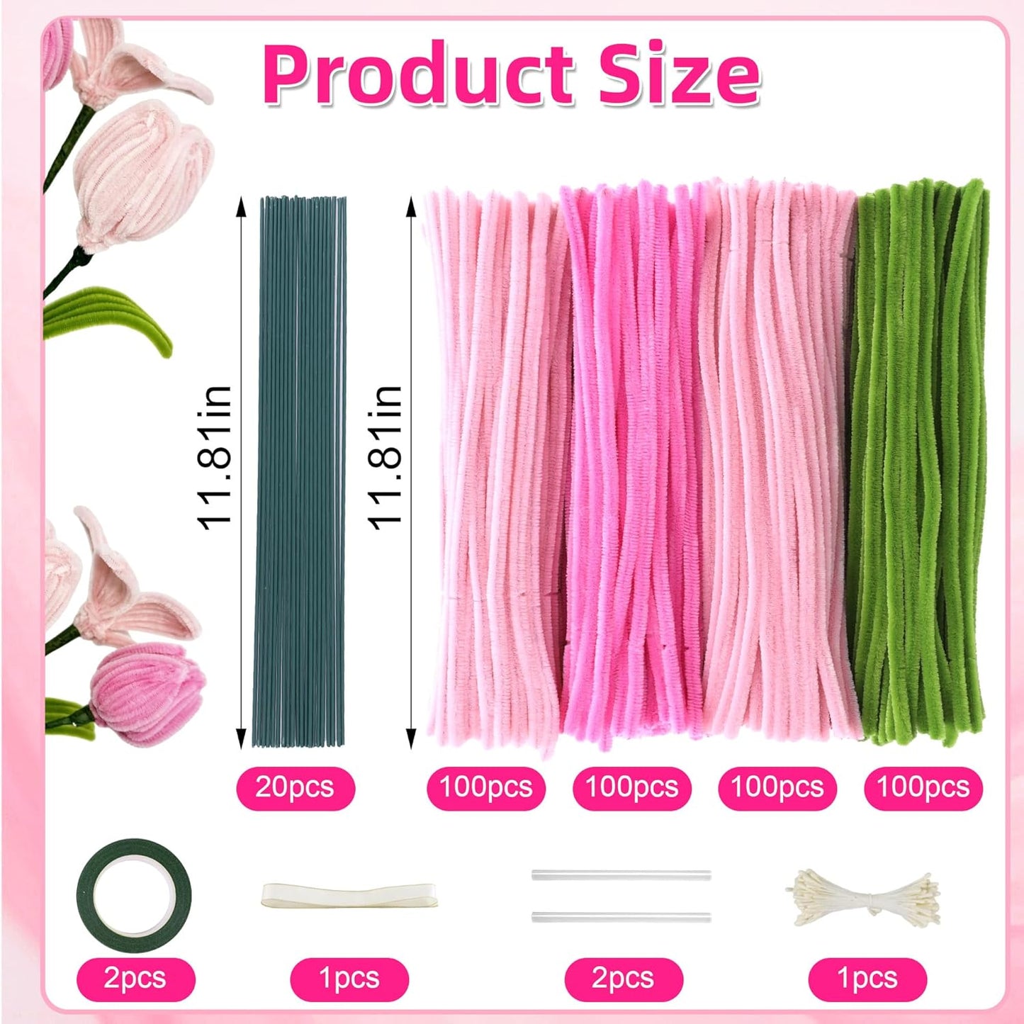 400pcs Multi-Colored Pipe Cleaners Craft Kit - Flower Making Supplies, DIY Arts and Crafts, Flexible Chenille Stems for Kids and Adults, Complete Pipe Cleaner Kit for Creative Projects