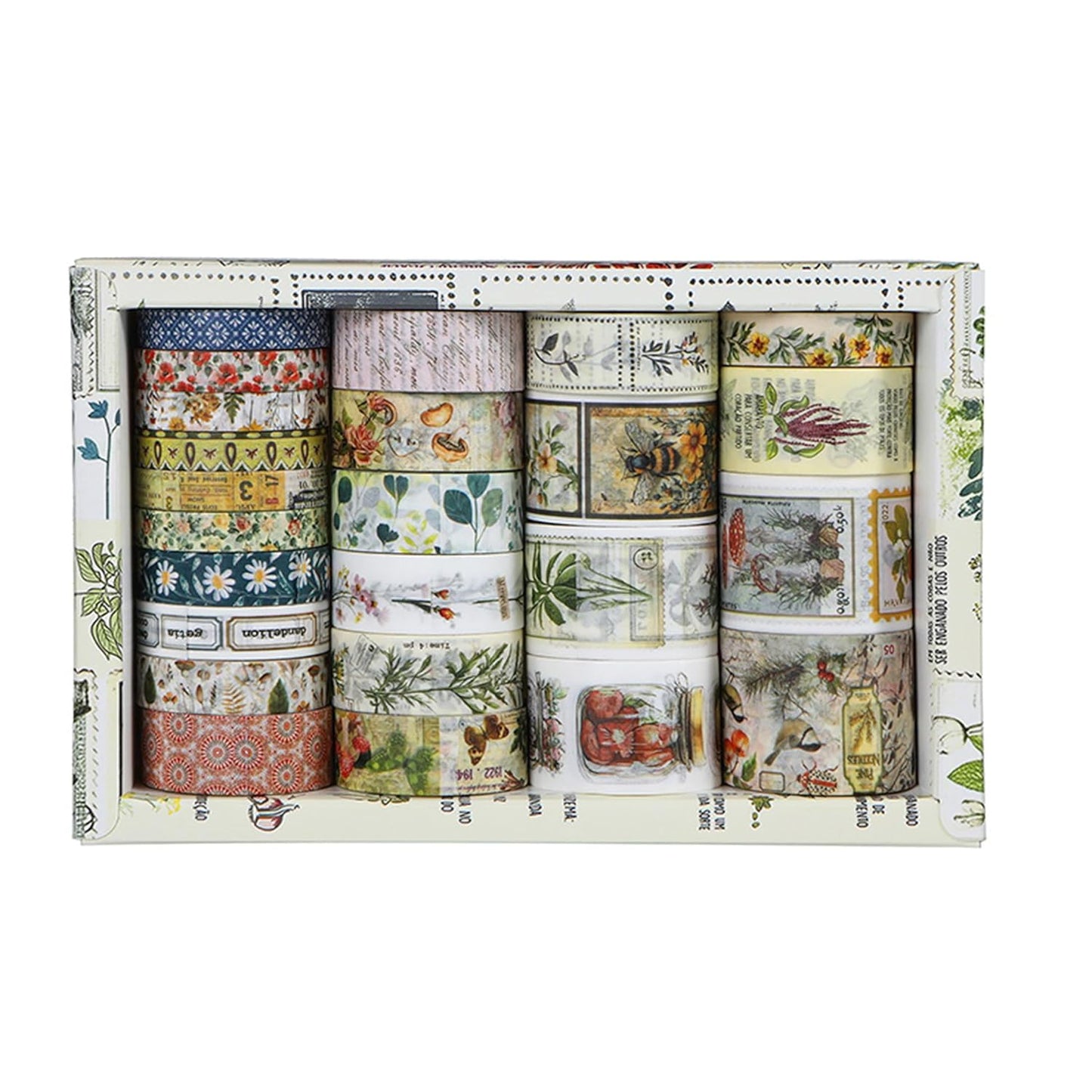 Vintage Washi Tape Set - 24 Rolls Arts Adhesive Tapes Assorted Retro Decorative Masking Tape Sets for Craft, Kids, Scrapbook, DIY, Gift Wrapping (5-Botanical Garden)