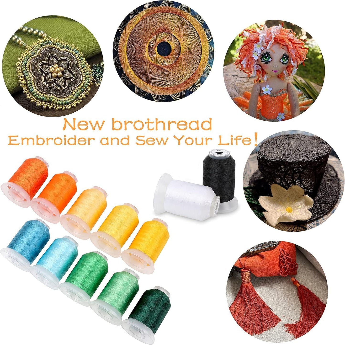 40 Spools Polyester Machine Embroidery Thread Kit 500M Colors Compatible with Brother Colors