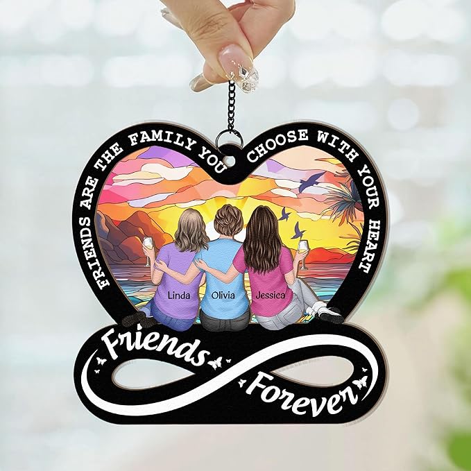 Macorner Personalized Window Hanging Suncatcher Ornament Friendship Gifts for Women, Birthday Gifts for Women Friendship, Best Friend Birthday Gifts, Friendship Forever Family Choose with Heart