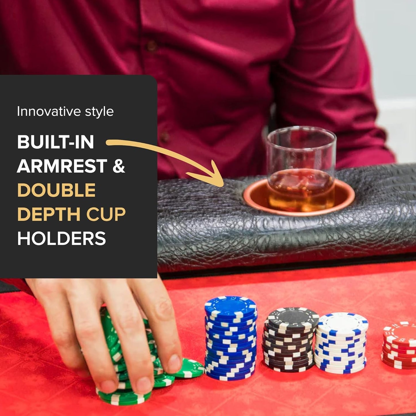 Triton Premium Poker Table for 10 Players - Foldable and Long-Lasting Poker Table, Luxurious Vegas Style Casino Experience at Home