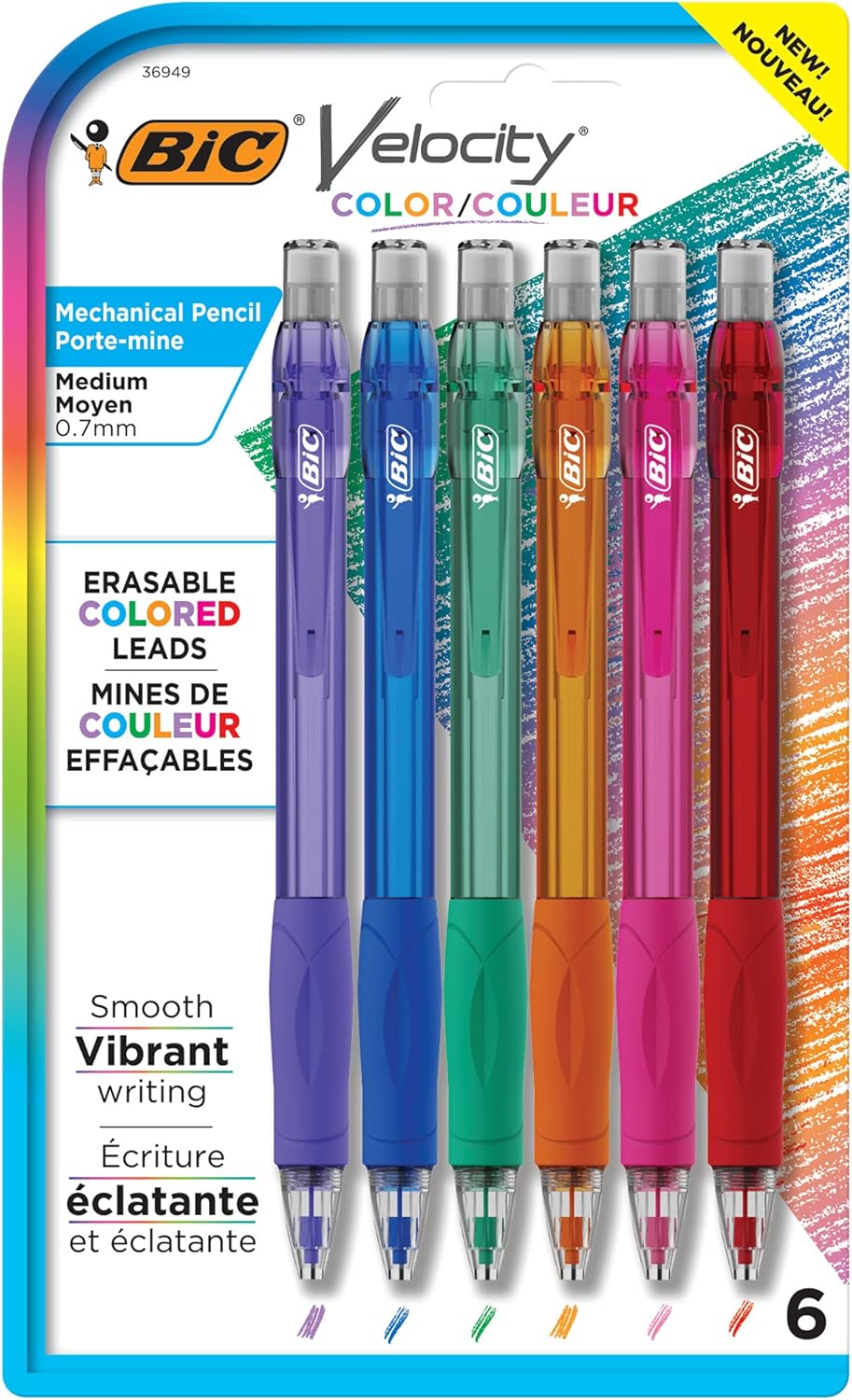 BIC Velocity Colored Lead Mechanical Pencils, Assorted Colors, 6-Pack, Colored Pencils for Classrooms and School Supplies