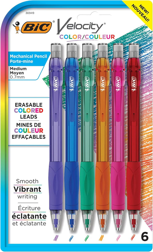 BIC Velocity Colored Lead Mechanical Pencils, Assorted Colors, 6-Pack, Colored Pencils for Classrooms and School Supplies
