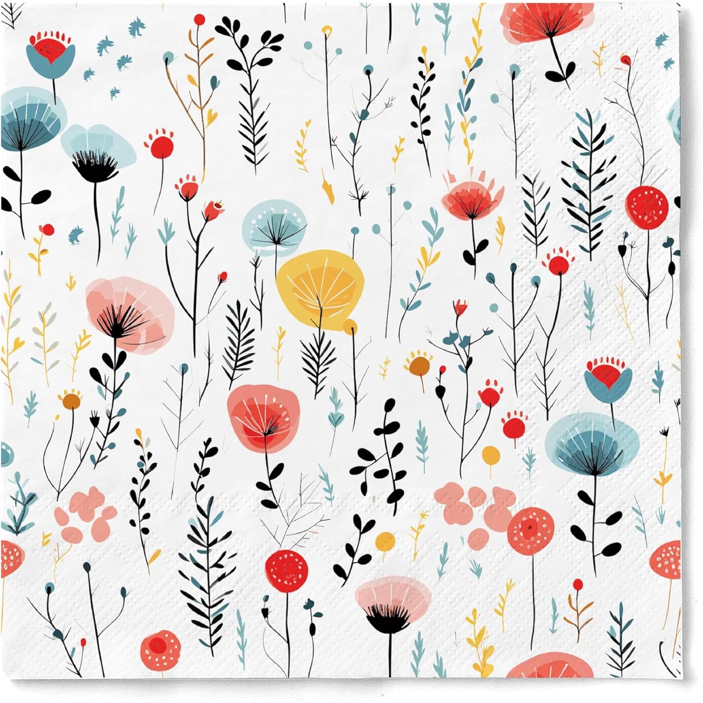 20 pcs Premium Designer Paper Napkins, 3-Ply 6.5x6.5-inches Disposable Decorative Fall Paper Guest Floral White Napkin for Wedding Birthday Anniversary Lunch Dinner Party Baby Shower