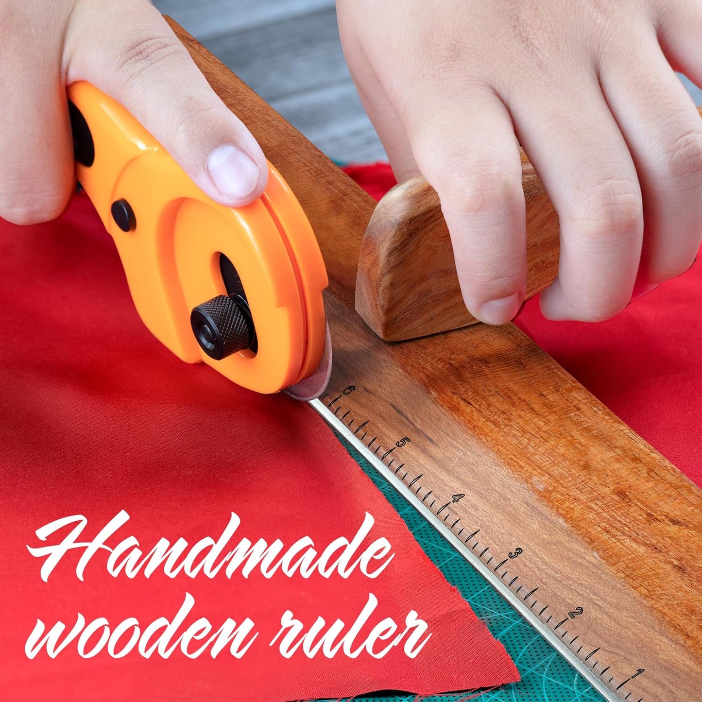 SAVINA Safety Ruler with Handle & Stainless Steel Edge - 13in Handmade Hardwood Ruler for Quilting, Sewing, Fabric, Paper & Leather Crafts - Comfortable Grip for Precision Tailoring & DIY Projects