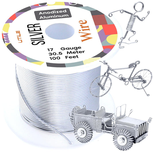 UTILE Armature Aluminum Wire 100 ft 17 Gauge 1.4 mm Anodized Craft Bendable Wire – Sculpting Metal Silver for Bonsai Trees, Clay, Crafts, Plants, Gardening, Beading and Jewelry Making (Silver)