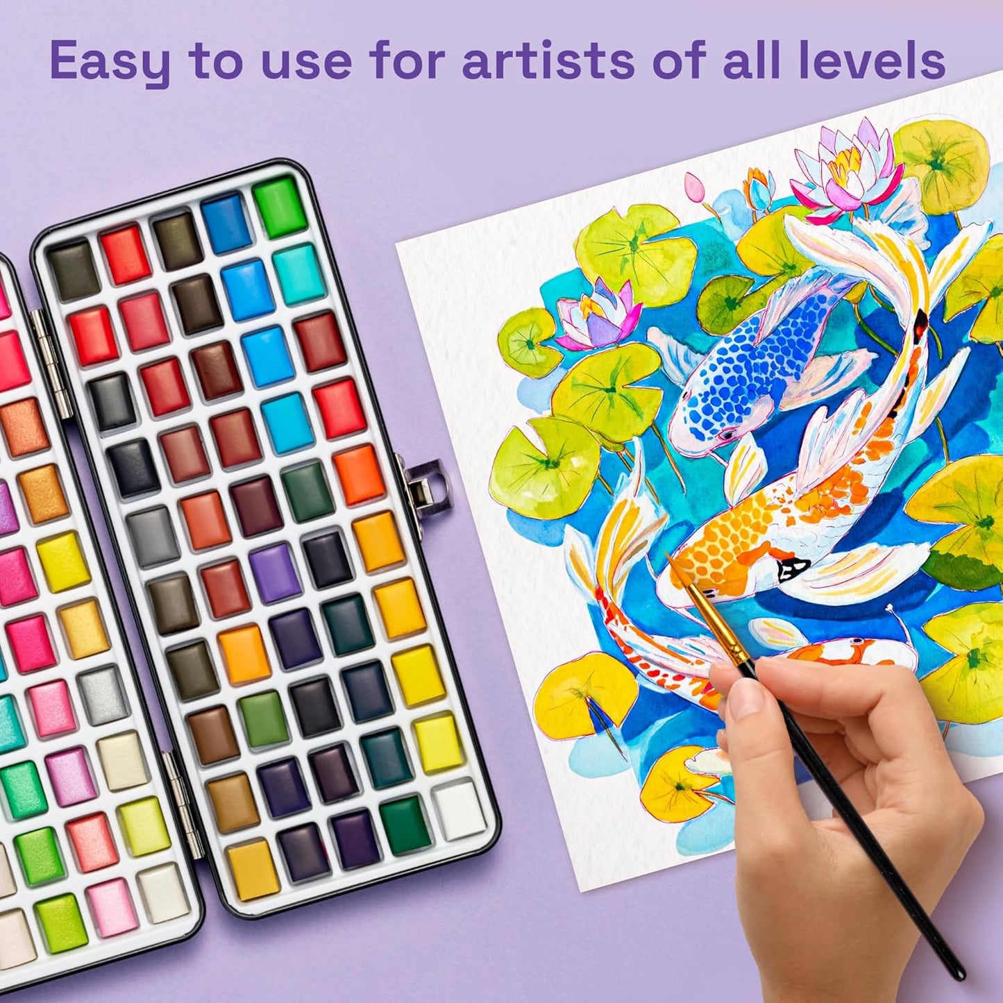 ARTISTRO 100 Watercolor Paint Set, Vivid Colors in Portable Box, Palette set. Perfect Travel Watercolor Set for Artists, Amateur Hobbyists and Painting