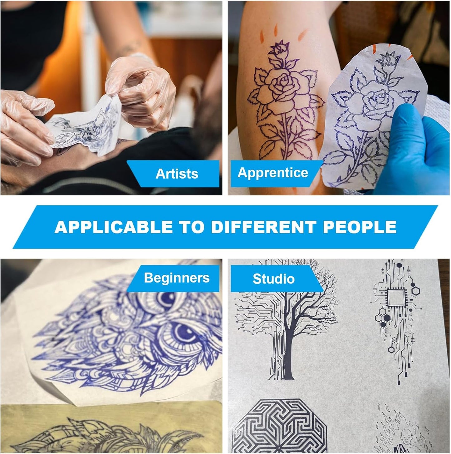 Tattoo Transfer Paper 100 Sheets, Thermal Stencil Paper for Tattooing A4 Professional Tracing with Crisp Transfer 4 Layer Stencil Paper 8.27" x 12" Tattoo Supplies for Studios & Beginners