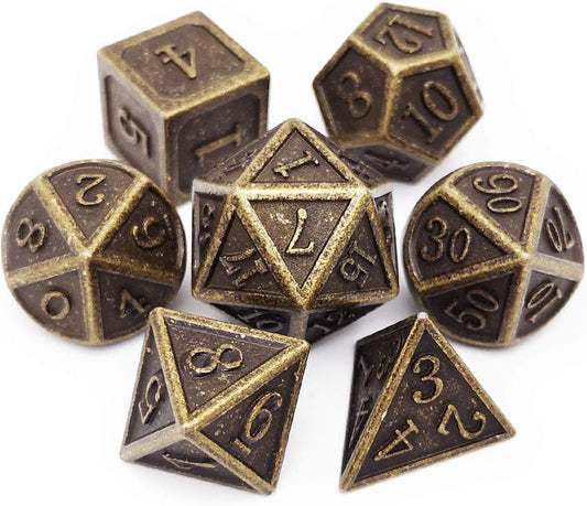Haxtec DND Metal Dice Set 7PCS D&D Dice of D20 D12 D10 D8 D6 D4 Compatible with Dungeons and Dragons RPG Dice Games-Antique Bronze Dice