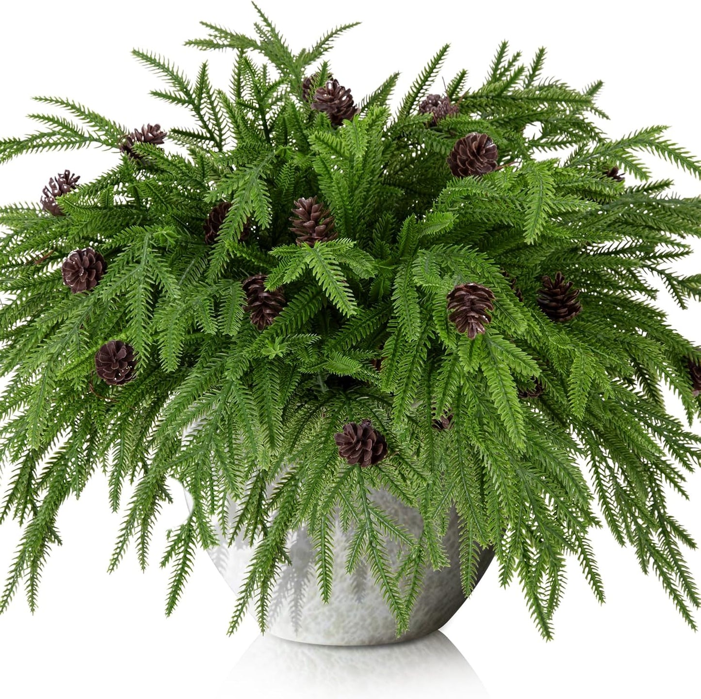 Watayo 15 Pcs Christmas Norfolk Pine Branches with Pine Cones, 19" Extra Length Fake Greenery Norfolk Pine Stems Sprigs, Artificial Xmas Branches Plants Pine Leaves for DIY Craft Garland Home Decor