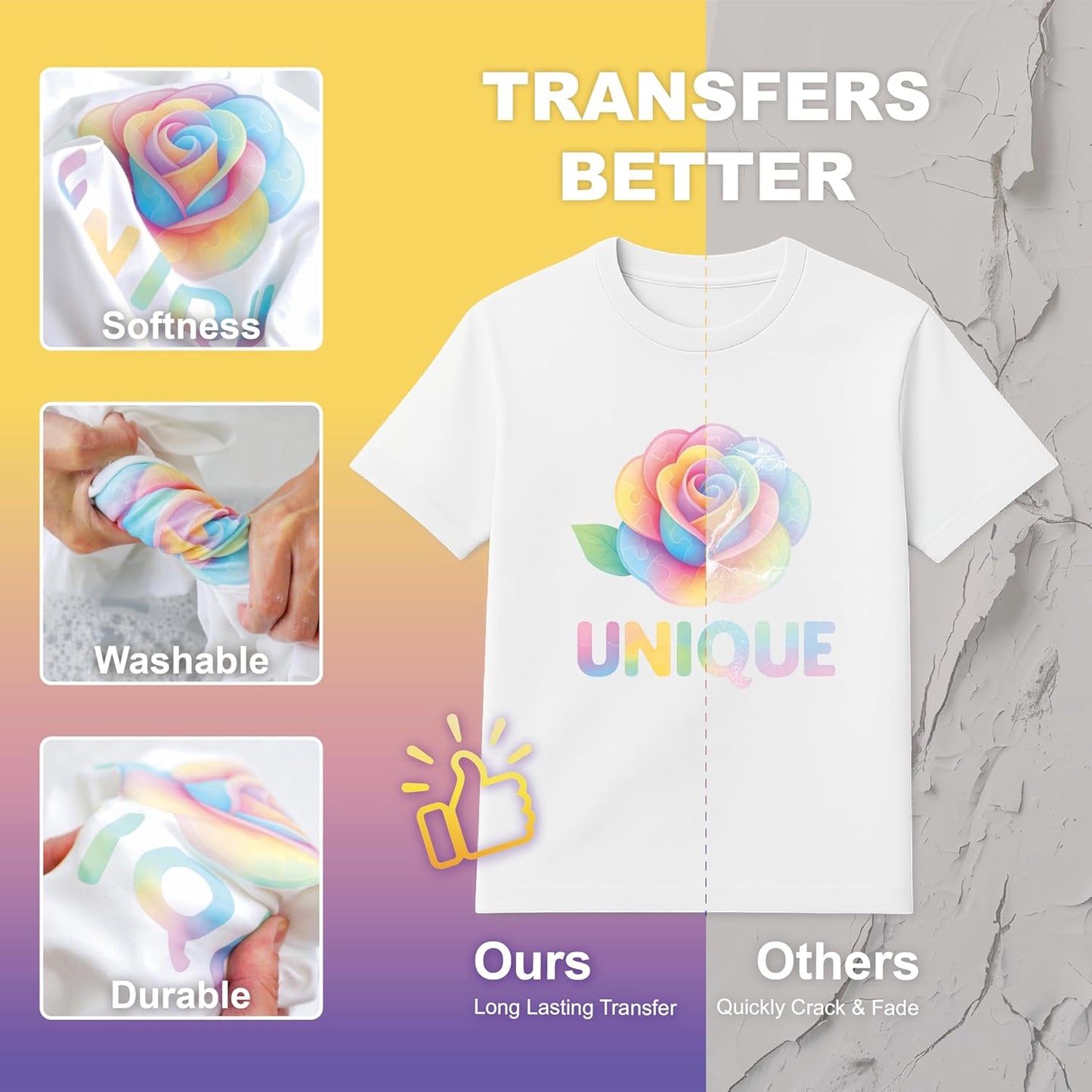 HTVJOYDO Iron-On Heat Transfer Paper for T-Shirts, 25 Sheets 8.5x11", Iron on Vinyl for Light Fabric, Printable Heat Transfer Vinyl for Inkjet Printer, Perfect for Summer Crafts