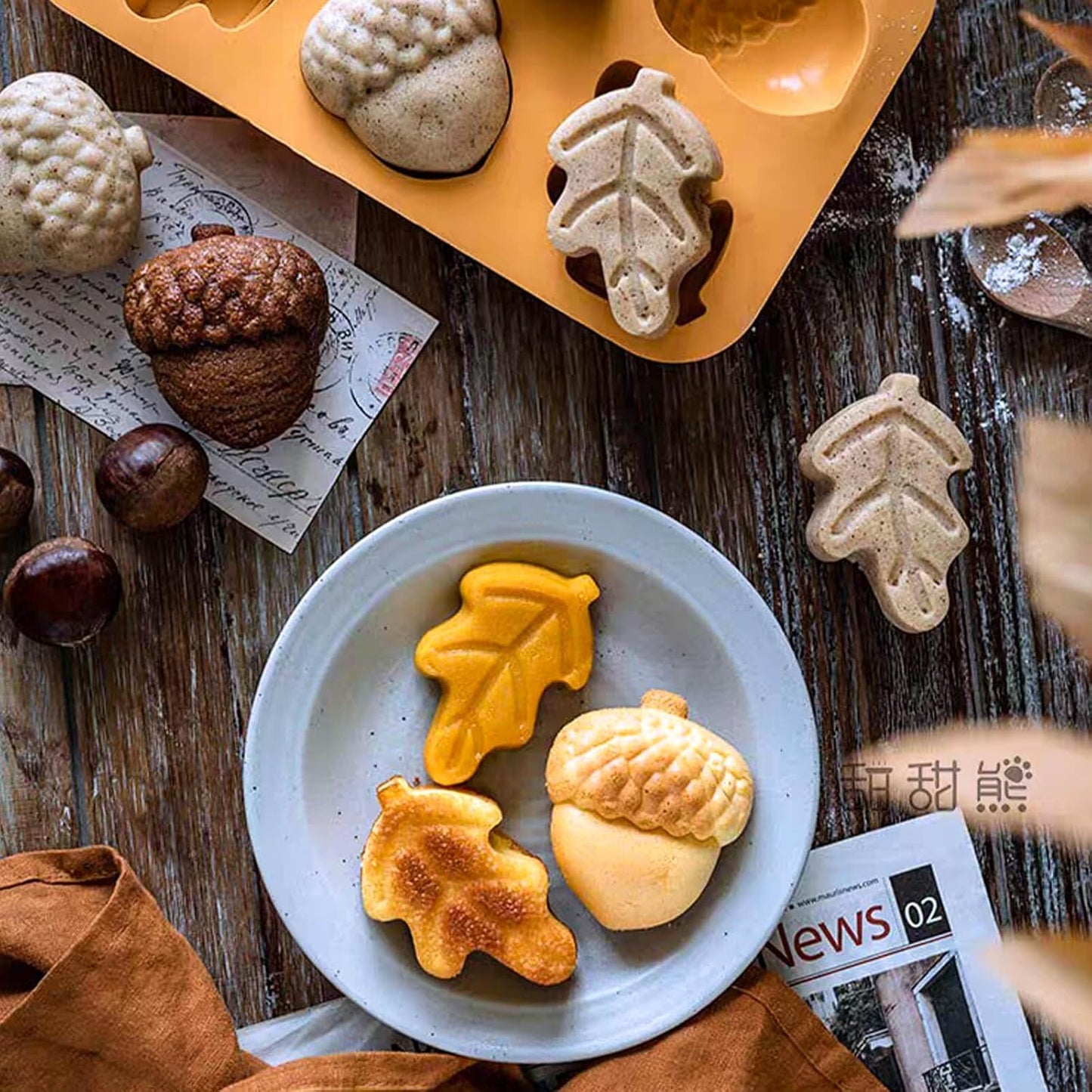 3 Pack Acorn Leaf Silicone Chocolate Molds, 3D Thanksgiving Fall Theme Candy Molds Fall Autumn Baking Molds for Jelly Pudding Brownie Soap Ice Cube Trays Candle Muffins Cake Decor Making