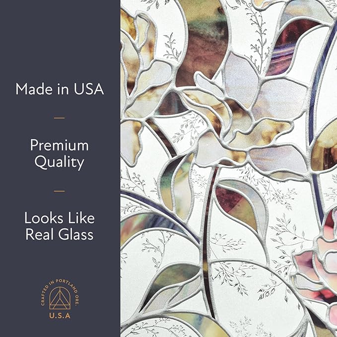 Artscape Begonia | Privacy Window Film with Vibrant Colored Pattern | Non-Adhesive & UV Protection | Easy to Apply & Removable | 24 x 36 Inches | Made in USA