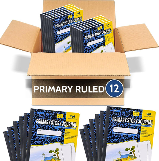 EPI Marble Hardcover Primary Ruled Composition Notebook | 200 Pages (100 Sheets), 9.75 x 7.5 in, Sturdy Sewn Binding | School, Office, Journaling, Notes - 12 Pack