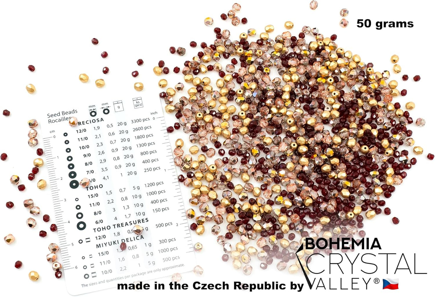1.8 oz (50g, Approx. 1220 pcs) Mix of Faceted Fire Polished Pressed Czech Glass Beads, Sparkling Shiny Mix BCV