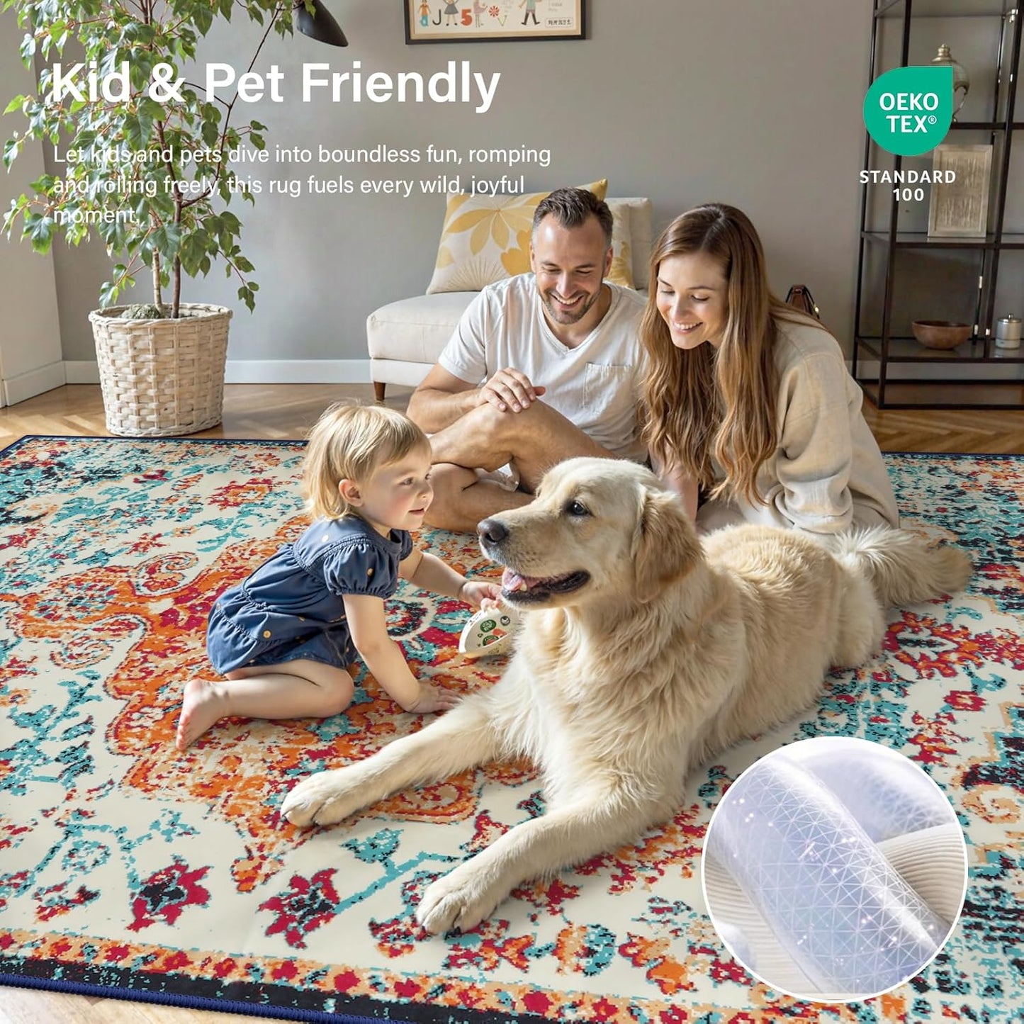 Lahome Orange 6x9 Area Rugs Boho Washable Area Rug for Bedroom,Large Area Rugs for Living Room Dining Room,Bohemian Vintage Non Slip Low Pile Indoor Accent Carpet for Home Office(6x9ft,Orange)