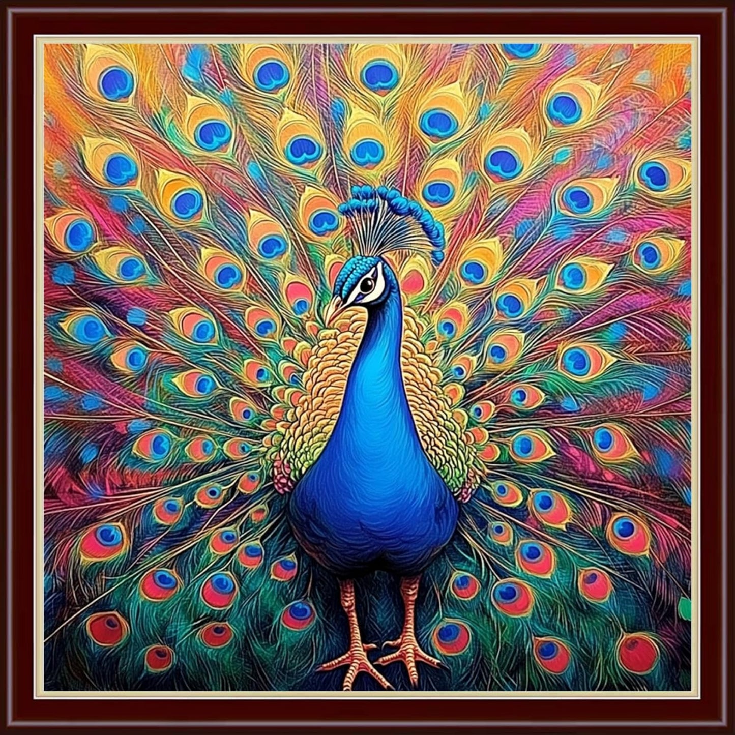 Dimensean Stamped Cross Stitch Kits Full Range of Embroidery Patterns Starter Kits for Beginners Adult or Kids DIY Cross Stitches Needlepoint Kits 11CT-Colorful Peacock 18x18 inch