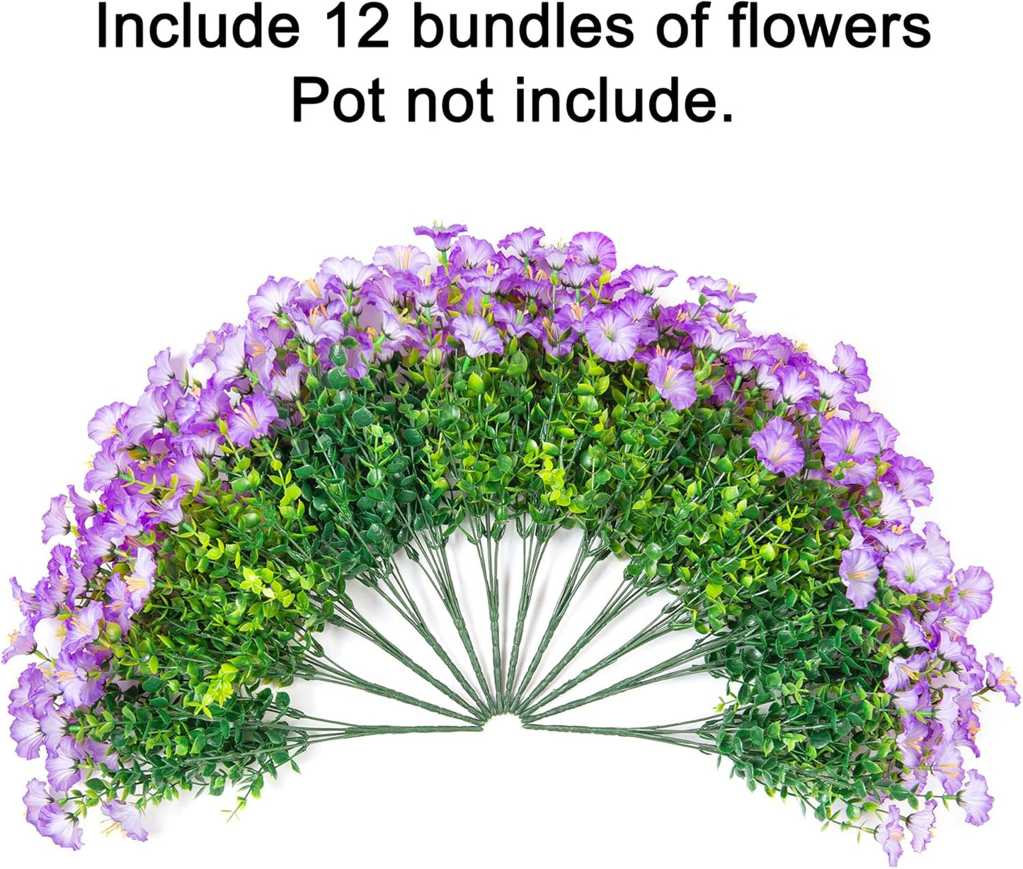 Artificial Flowers Fake Plants for Outdoors Decoration, 12 Bundles Purple Silk Morning Glory with Eucalyptus Realistic UV Resistant Faux Flowers Greenery for Outside Planter Yard Garden Home Indoor