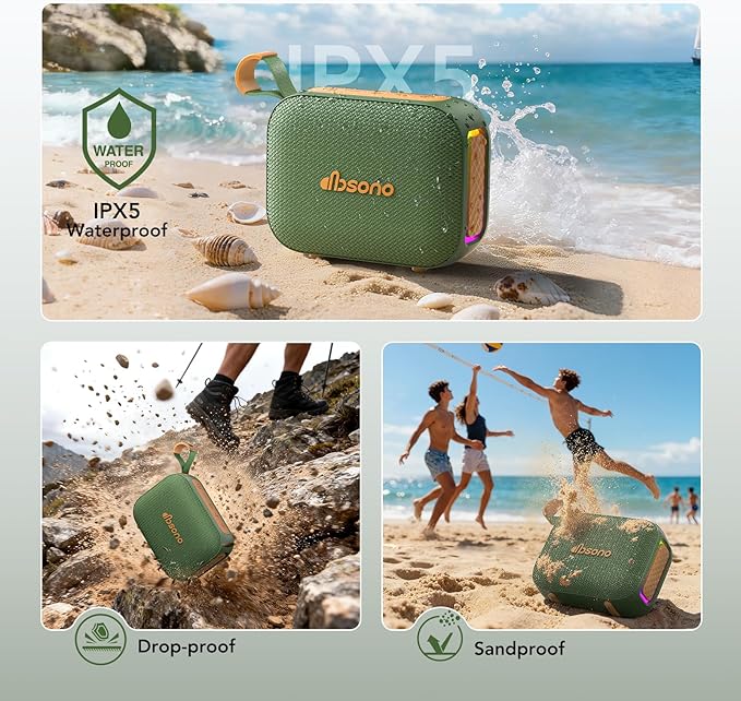 Portable Bluetooth Speaker Waterproof Gift: IPX5 HD Sound Up to 24H Playtime, TWS Pairing, Wireless Speakers with Lights, Travel Essentials Birthday Gifts for Men Women Boys Girls-Dark Green