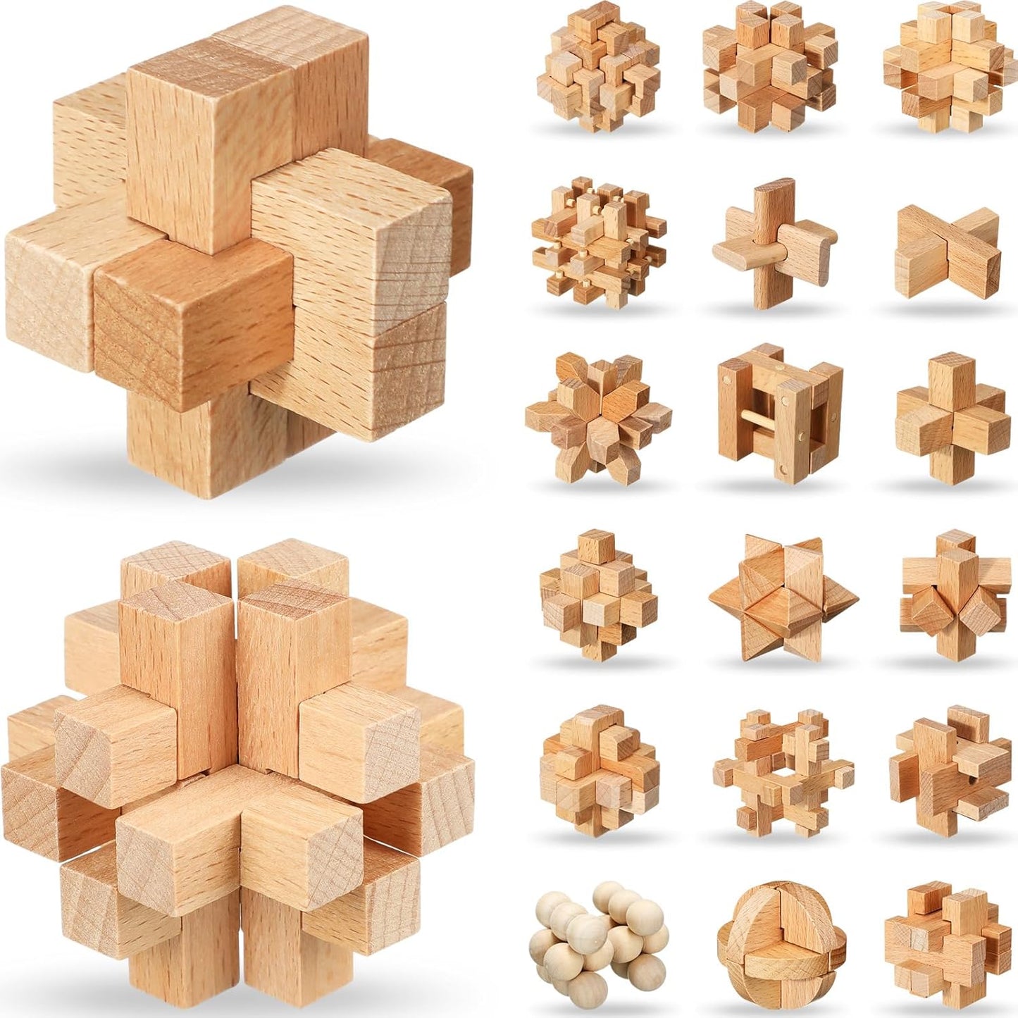 Suzile 20 Pcs Wooden Brain Teaser Puzzles Small 3D Wooden Puzzles Wood Block Puzzle Logic Box Lock Mind IQ Test Removing Assembling for Adults