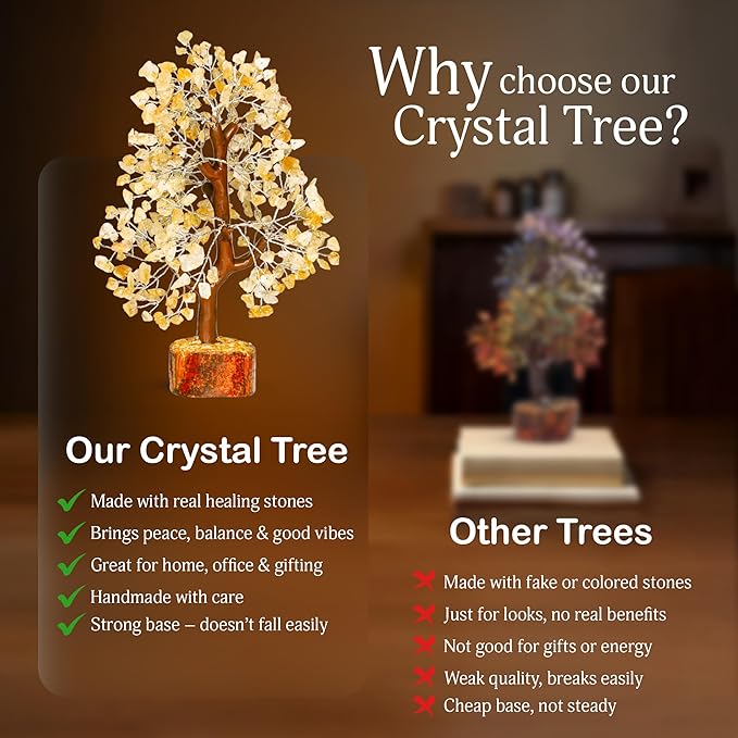 Citrine Crystal Stone - Crystals Tree, Gem Tree, Bonsai Trees, Tree for Home, Crystal Tree of Life, Meditation Accessories, Fake Bonsai, Crystal Tree for Positive Energy, Arbol De La Abundancia