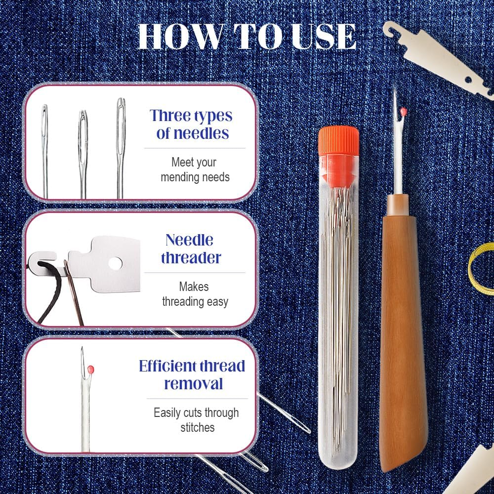 34PCS Sewing Tool Set, 2026 New Big Eye Steel Sewing Needles Kit, Stainless Steel Needles for Hand Sewing Kit, Portable DIY Hand Made Craft Set for Handcraft Lovers (34 Pcs)