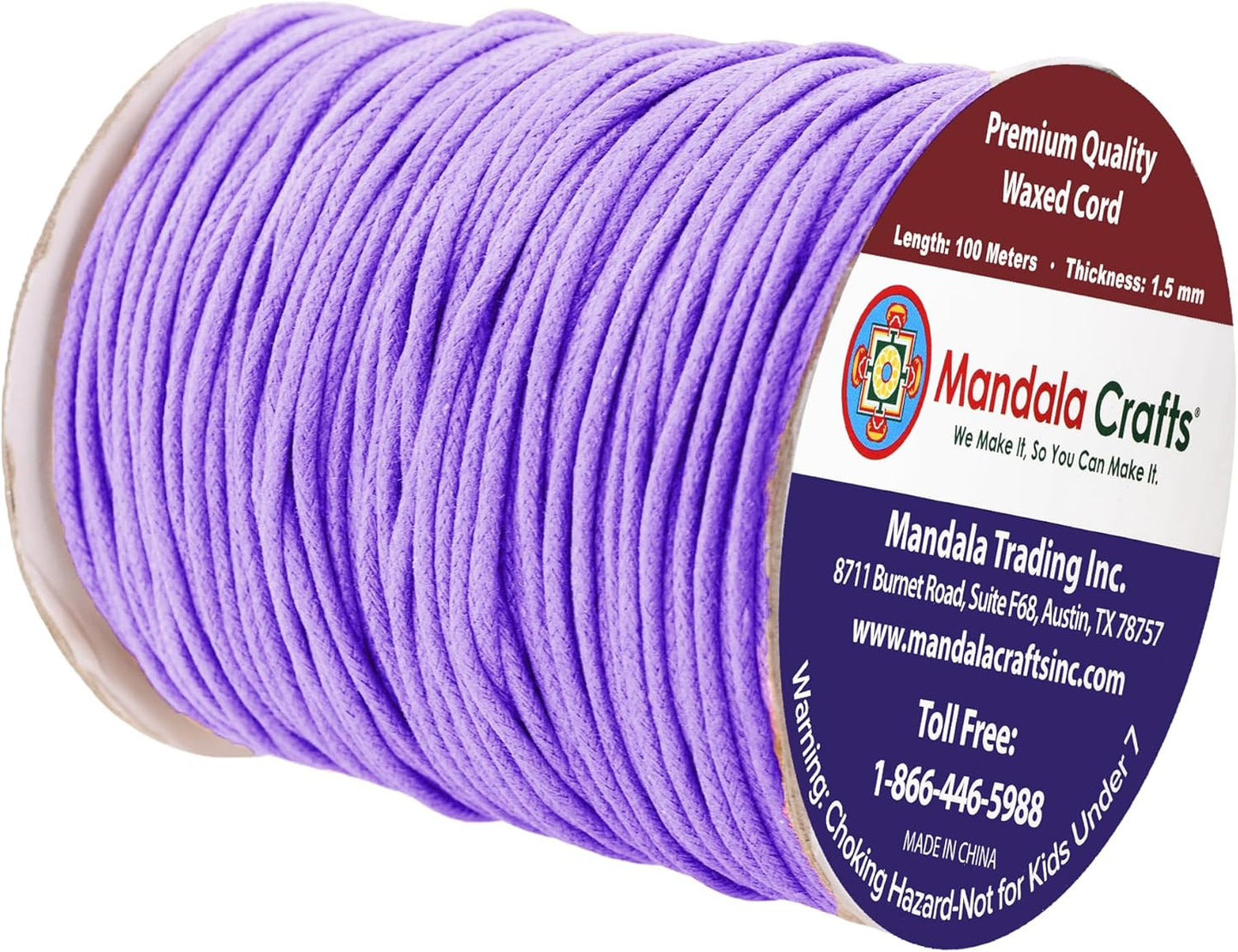 Mandala Crafts 1.5mm 109 Yards Lavender Cotton Waxed Cord for Jewelry Making Bracelet Cord Waxed String - Beading String Thread Jewelry Cords for Necklaces String