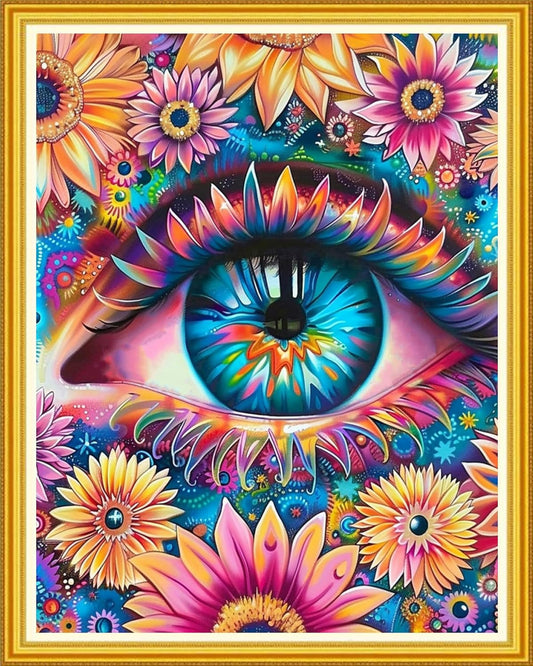 Magxvouy Cross Stitch Kits Stamped Full Range of Embroidery Kits,Cross Stitch Patterns Needlework Kits for Beginners 11CT Printed Kits&Colorful Eye Flowers 16x20 inch