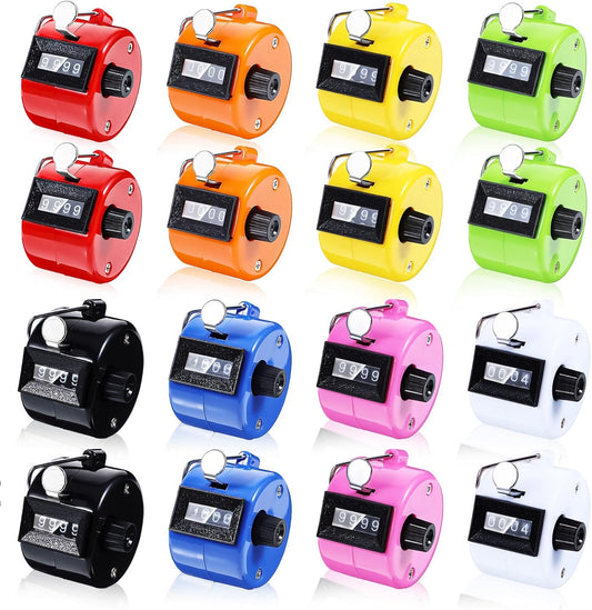 16 Pcs Handheld Clicker Counter 4 Digit Mechanical Tally Counter Assorted Color Pitch Palm Counter for Counting Numbers Knitting Coaching Golf Lap Fishing School Sports Event