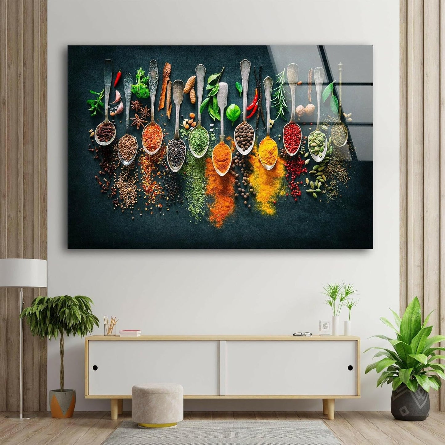 My Photostation.com 20Wx14H'' Spoon Spices Glass Wall ArtTempered Glass Printing Wall Decor Large Wall Art Wall Hangings