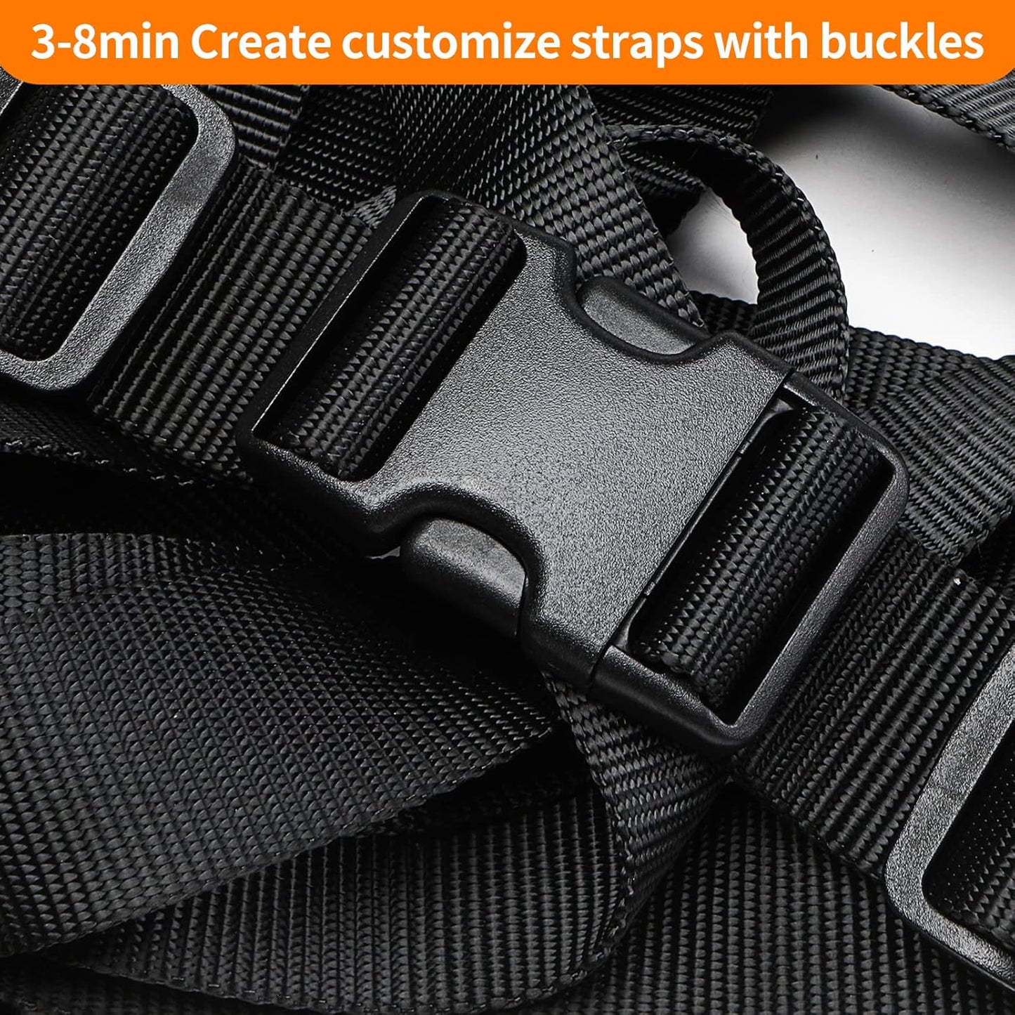 Heavy-Duty Buckles and Strap Set 1-1/2": 6 Yards of Thick Nylon Webbing, 6-Pack Adjustable Quick Side Release Plastic Buckles, 12 Tri-Glide Slide Clips, Black (1-1/2" Combo Set)