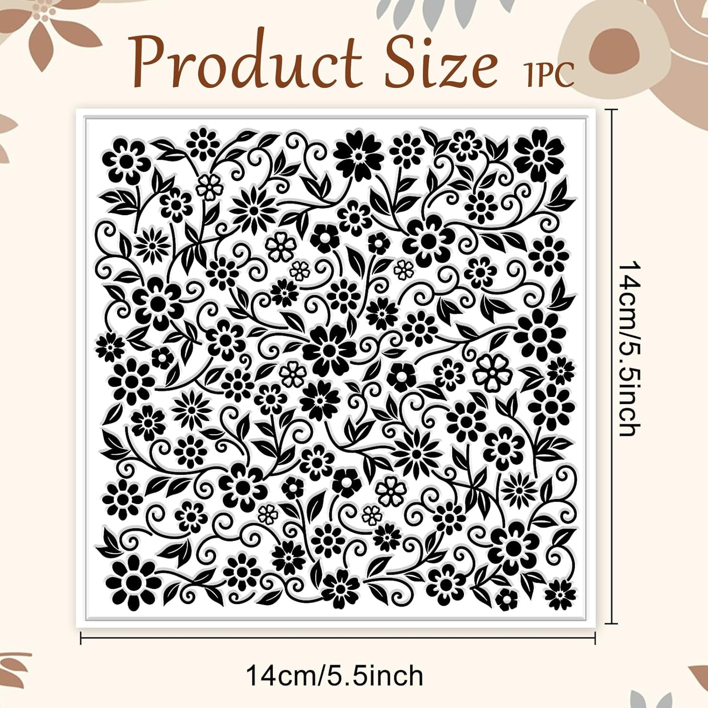 CHGCRAFT Vine Flowers Pattern Polymer Clay Texture Sheet Curly Plants and Leaves Silicone Texture Mat for Polymer Clay Making Earrings Jewelry DIY Crafts 5.5 × 5.5 Inch