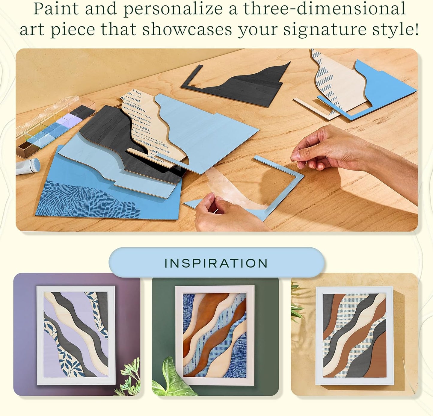 Lifelines FlowCrafts, Layered Wooden Wall Art - Framed Art Piece with 9 Layers, 5 Paint Colors, 9 Adhesive Patterns & Picture Frame - Sensory Arts & Crafts Kit for Teens & Adults - DIY Wall Décor