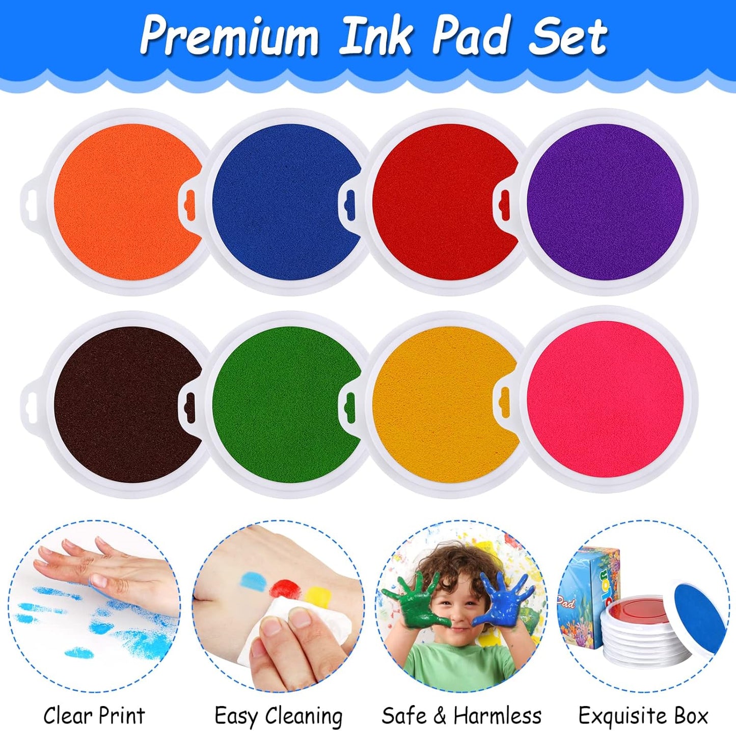 Cmysteries 8 Pack 7.1" Large Ink Pad for Rubber Stamp Partner DIY Color, Rainbow Finger Stamp Pad for Rubber Stamp Crafting Paper Wood Fabric Scrapbook
