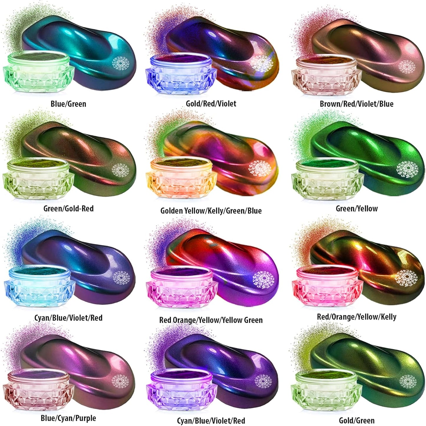 BALTIC DAY Intense Chameleon Mica Powder Set – 12 Hypershift Ultra-Fine Chrome Color Shift Pigments for Epoxy Resin, Tumblers, Nails, Paint & Soap Making