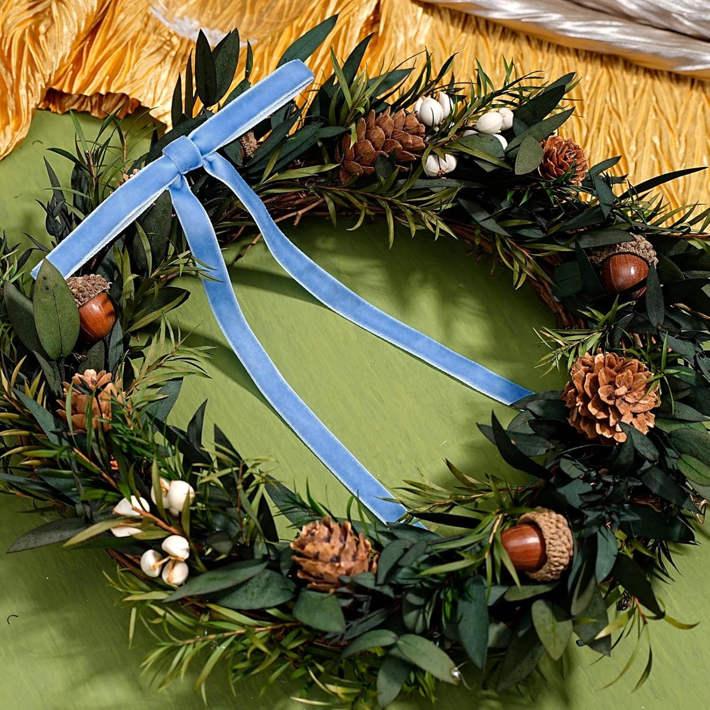 LaRibbons Thin Velvet Ribbon 3/8 Inch x 25 Yards, Dusty Blue Velvet Ribbon for Christmas Tree, Gift Wrapping, Wreath Bow, Outdoor Decoration