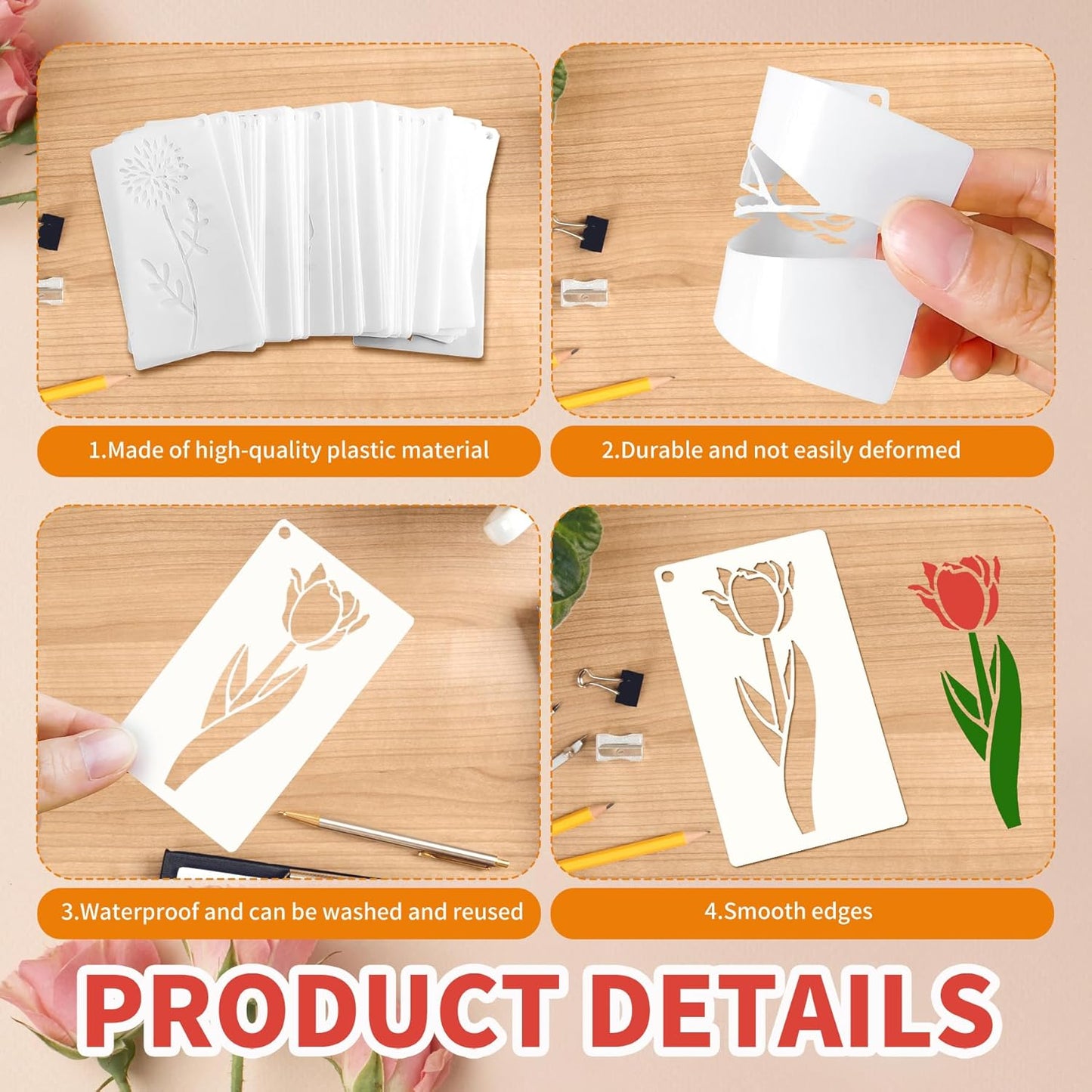 60 Pcs Flower Stencils for Painting, Reusable Small Craft Stencils for Wood, Furniture, Walls, and DIY Art Projects for Kids and Adults