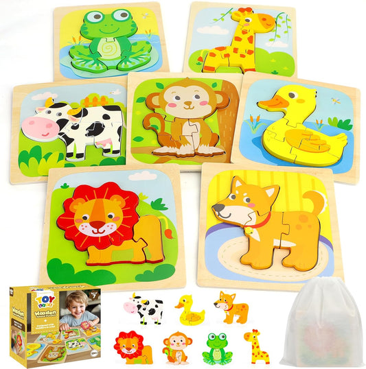 TOY Life Toddler Puzzles Ages 2-4, Wooden Puzzles for Toddlers 1-3, 7 Pcs Animals Puzzle 2 Year Old, Montessori Toddler Boys Girls Toys 2-3, Educational Gift Learning Toys for 2 Year Old