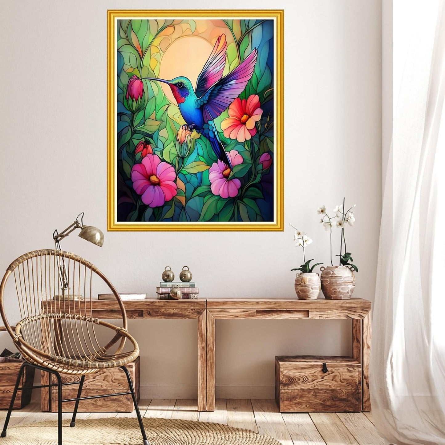 Hopeart Stamped Cross Stitch Kits for Beginner Embroidery Kits for Beginners Adults DIY 11CT Cross Stitch Patterns Needlepoint Kits Crossstitching Kits-Flower Hummingbird 16x20 inch