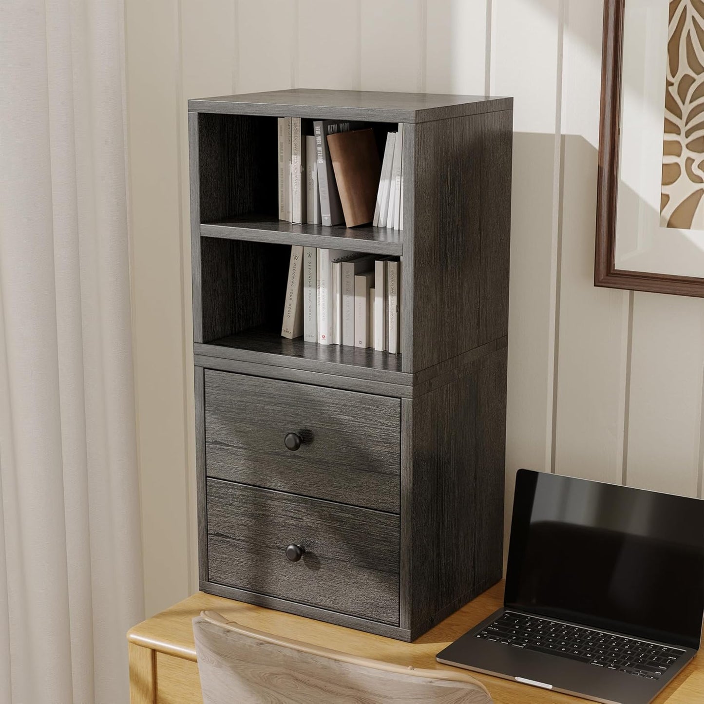 FUSUNBAO Magic DIY Cube Storage Organizer Stackable Cubes for Home Books Clothes Toy-Modular Cubby Storage System-Office Cubical-Bookcase Closet(French Oak,General Cube)