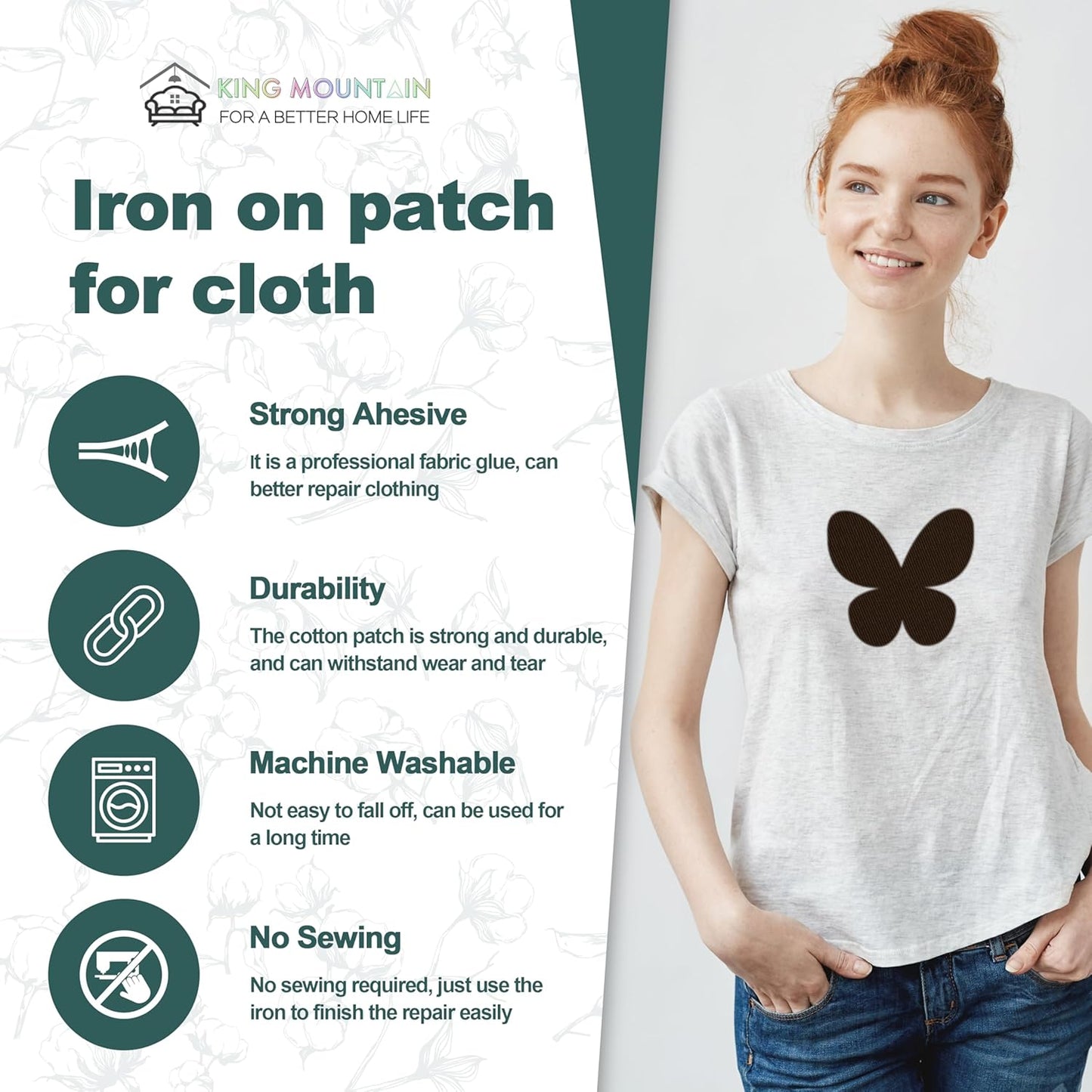 Iron on Patches for Clothes, 8 Pieces Patches for Cloth, 100% Cotton Fabric Patches for Clothing, Bag, Hat Repair, Clothing Repair Decorating Kit 3.7" by 4.9" (9.5 cm x 12.5 cm, Dark Brown)