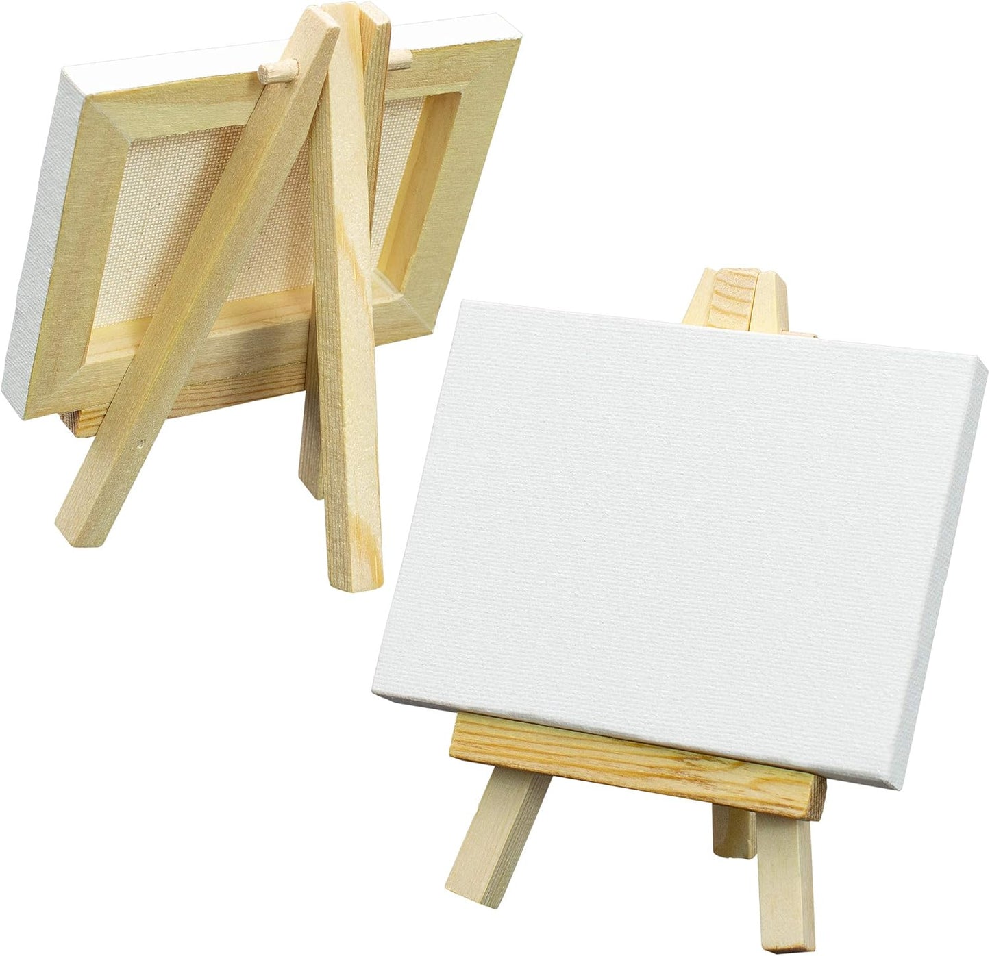 FIXSMITH 3x4 Inch Mini Stretched Canvas Easel Set- Bulk Pack of 12,Set Contains 12 Rectangle Canvases &12 Mini Easels,Small White Art Canvases & Wood Easels for Painting Craft Drawing Decoration