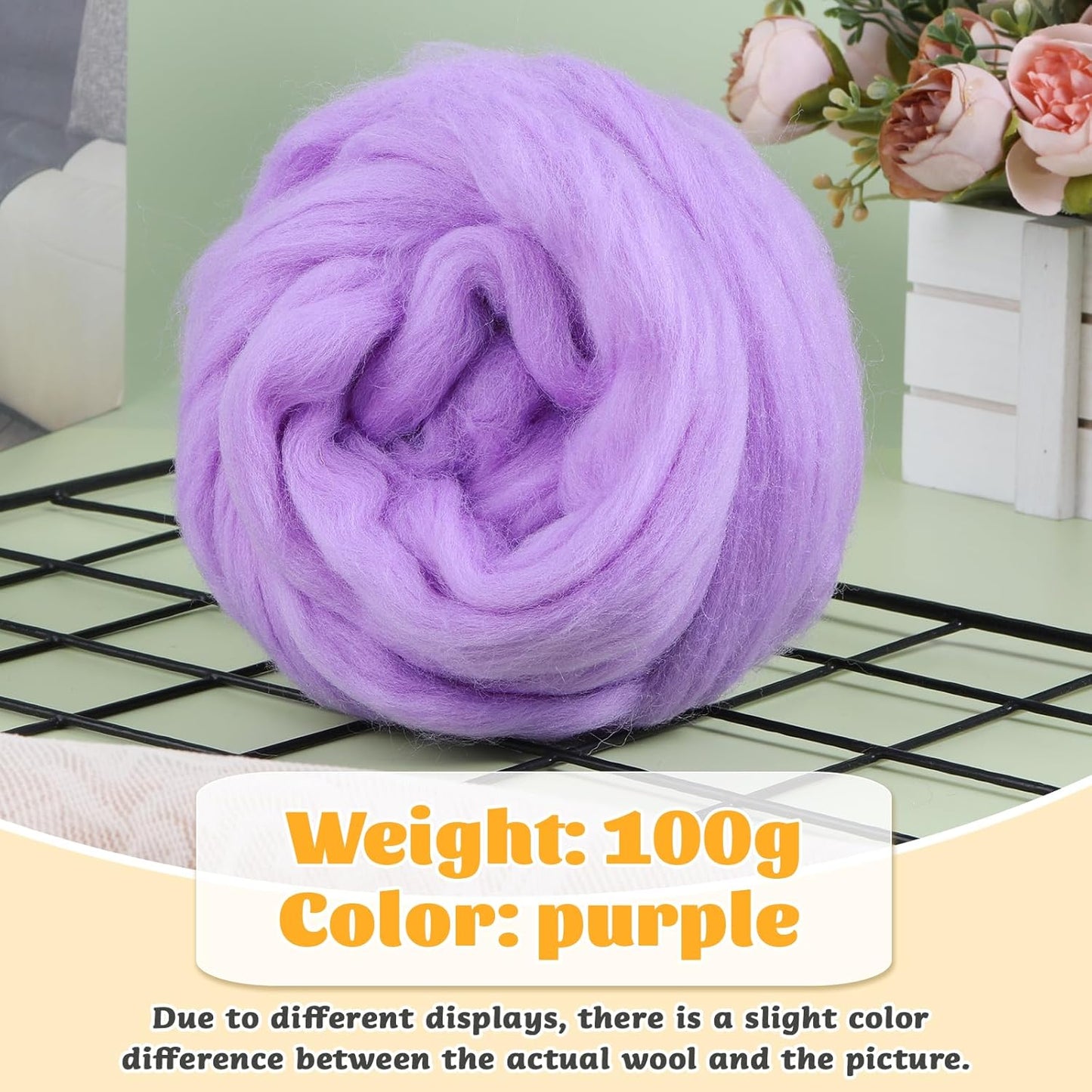 3.53oz Wool Roving Yarn, Wool Felting Supplies, Pure Wools, Chunky Yarn, Spinning Wool Roving for Needle Felting Wet Felting DIY Hand Spinning (Lavender)