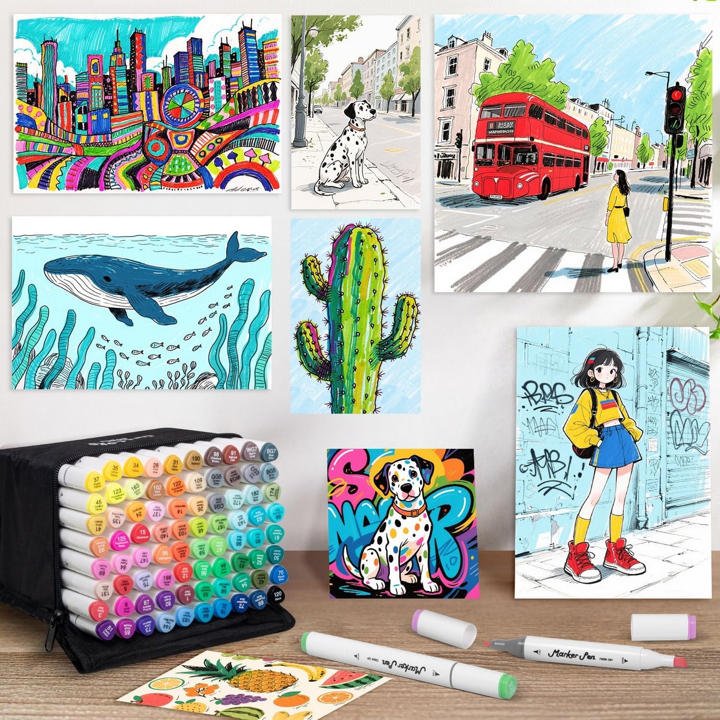 Alcohol Markers Set, 80 Colors Dual Tip Art Markers with Broad and Fine Tips for Adult Coloring Books, Drawing, Illustration, Sketching, No Bleed Ink Supplies